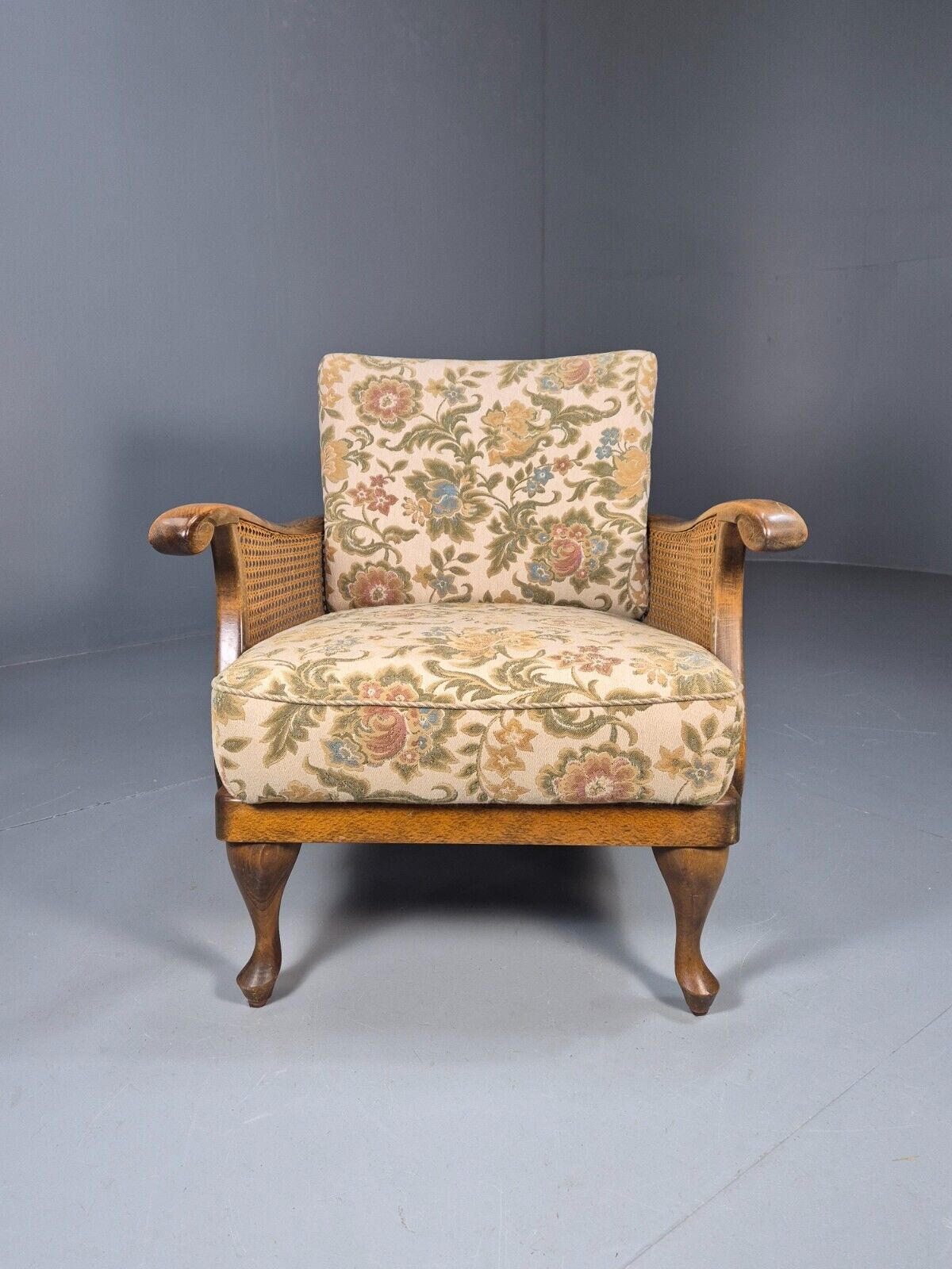 Vintage Danish Bergere Lounge Chair, Floral Cloth, Antique Style EB9003 VBER - UKDK FURNITURE