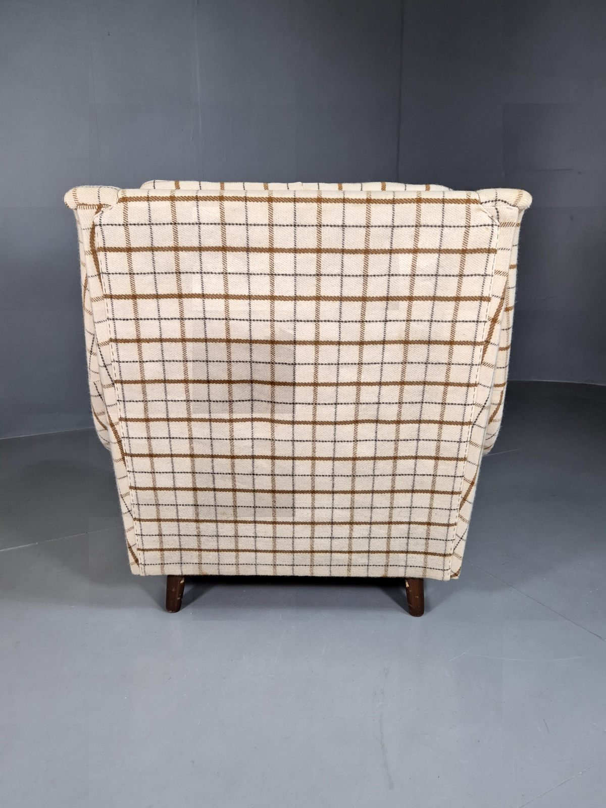 Vintage Danish Lounge Chair Cream Wool Checkered 1970s Retro MCM EB7381 MNOR - UKDK FURNITURE