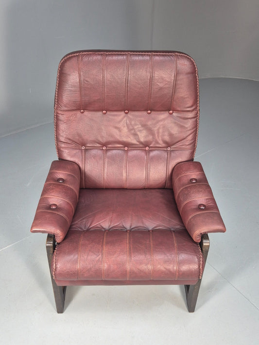 Vintage Danish Burgundy Leather 1980s Retro Lounge Chair MCM EB9793 MNOR - UKDK FURNITURE