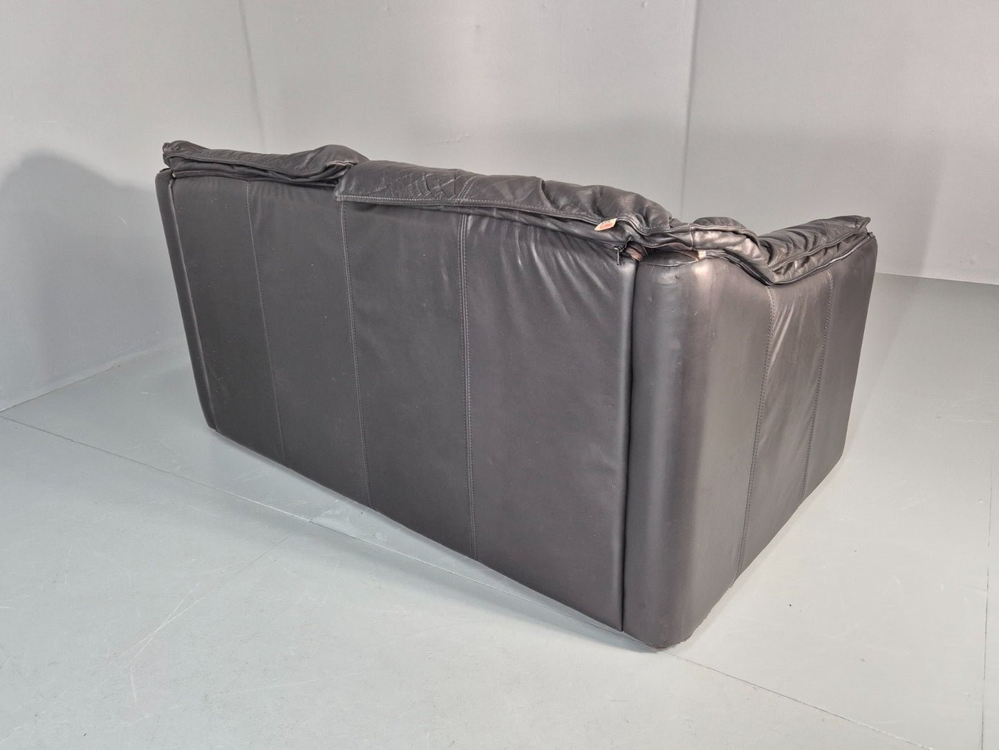 Vintage Thams Two Seater Sofa Black Leather 1980s Retro  EB11254 M2SS10