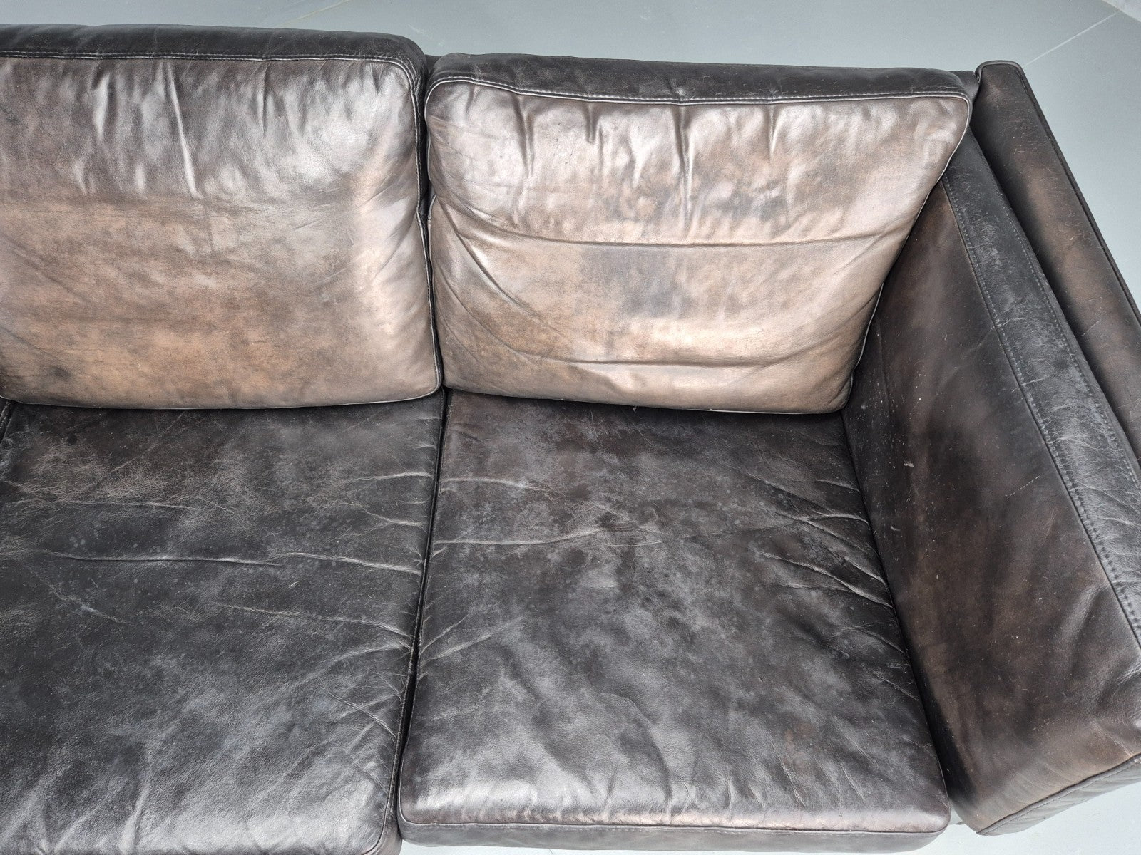 Vintage 3 Seat Sofa Danish Black Leather Vemb MCM Retro 1980s  EB10478 M3SS9
