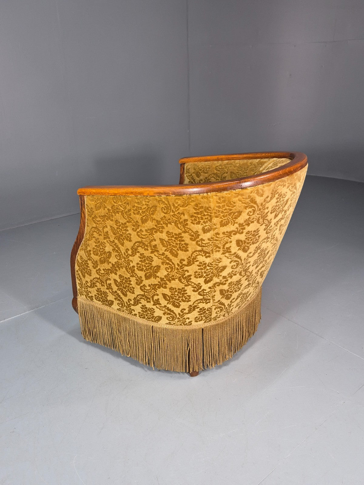 Art Deco Tub Chair Danish Vintage Gold Moquette Tassels Oak Frame  EB10753 VCLO10