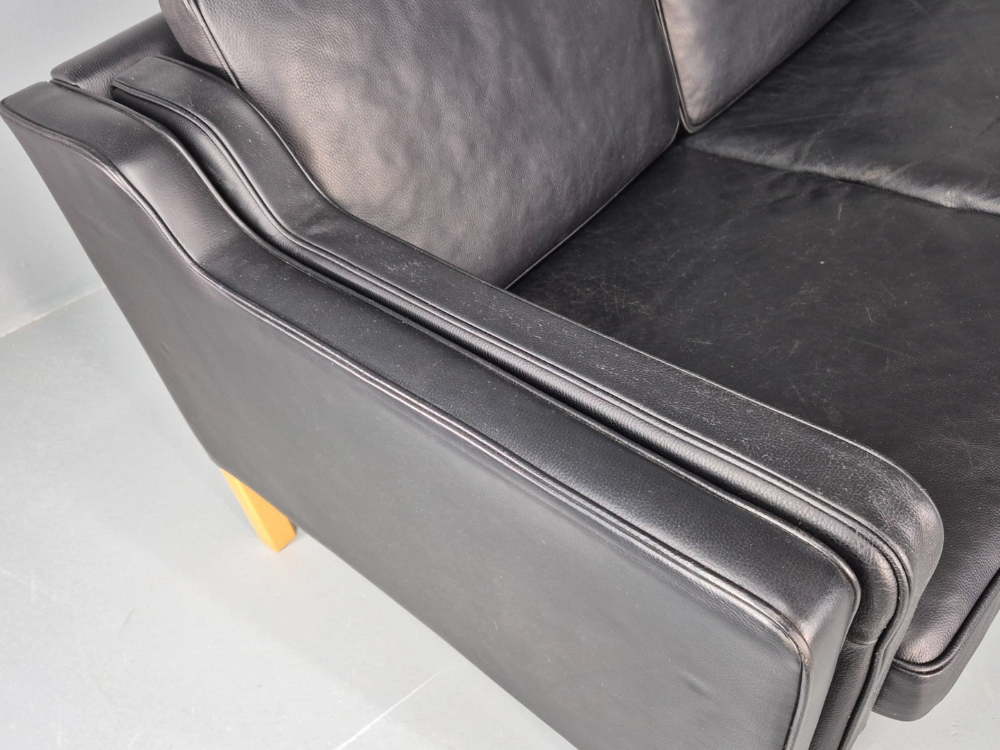Vintage 3 Seat Sofa Danish Black Leather Mid Century Retro 1980s EB10476 M3SS15