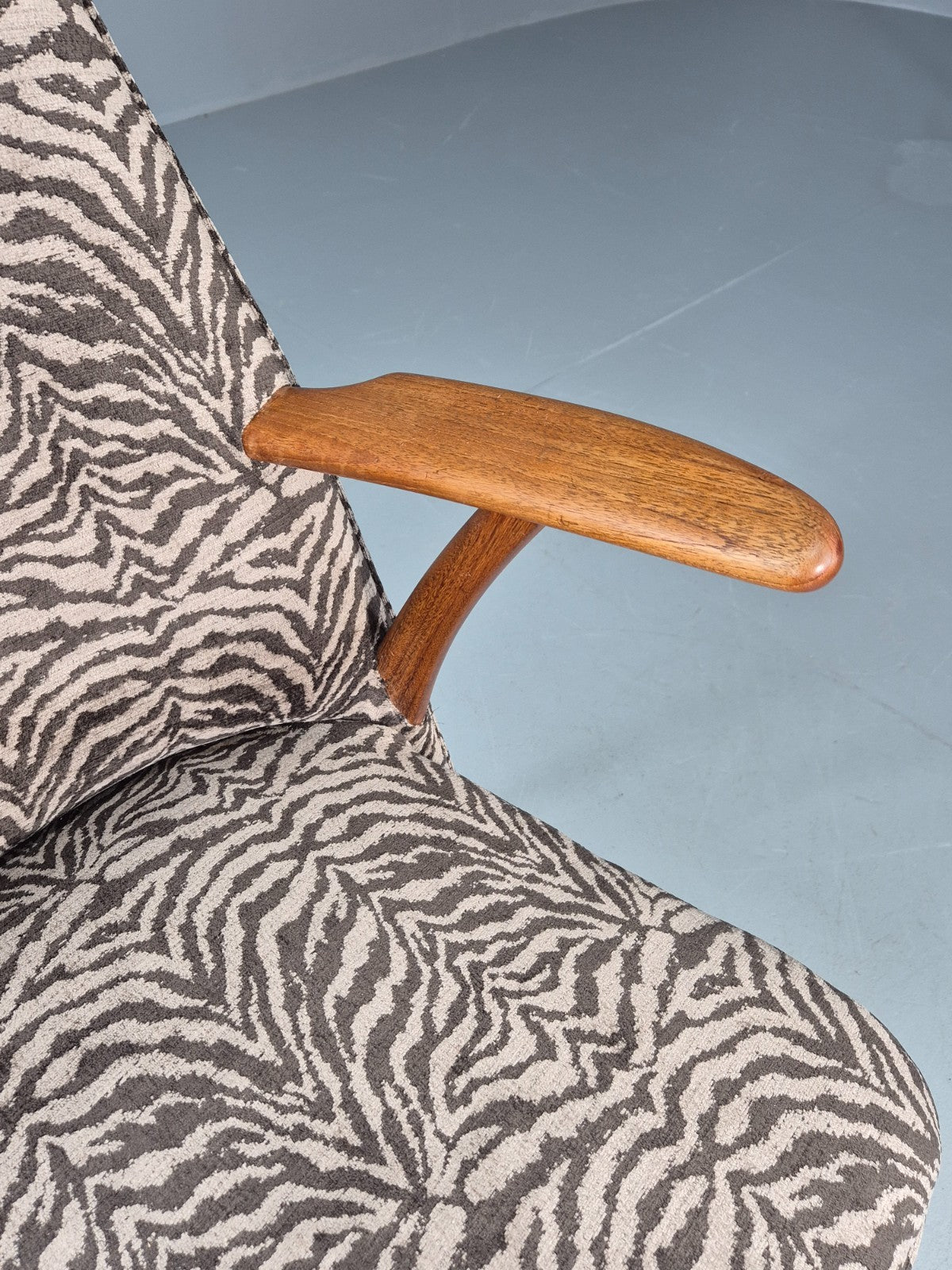 Vintage Teak Lounge Chair 1960s Danish Retro New Zebra Upholstery EB11259 MNOR3