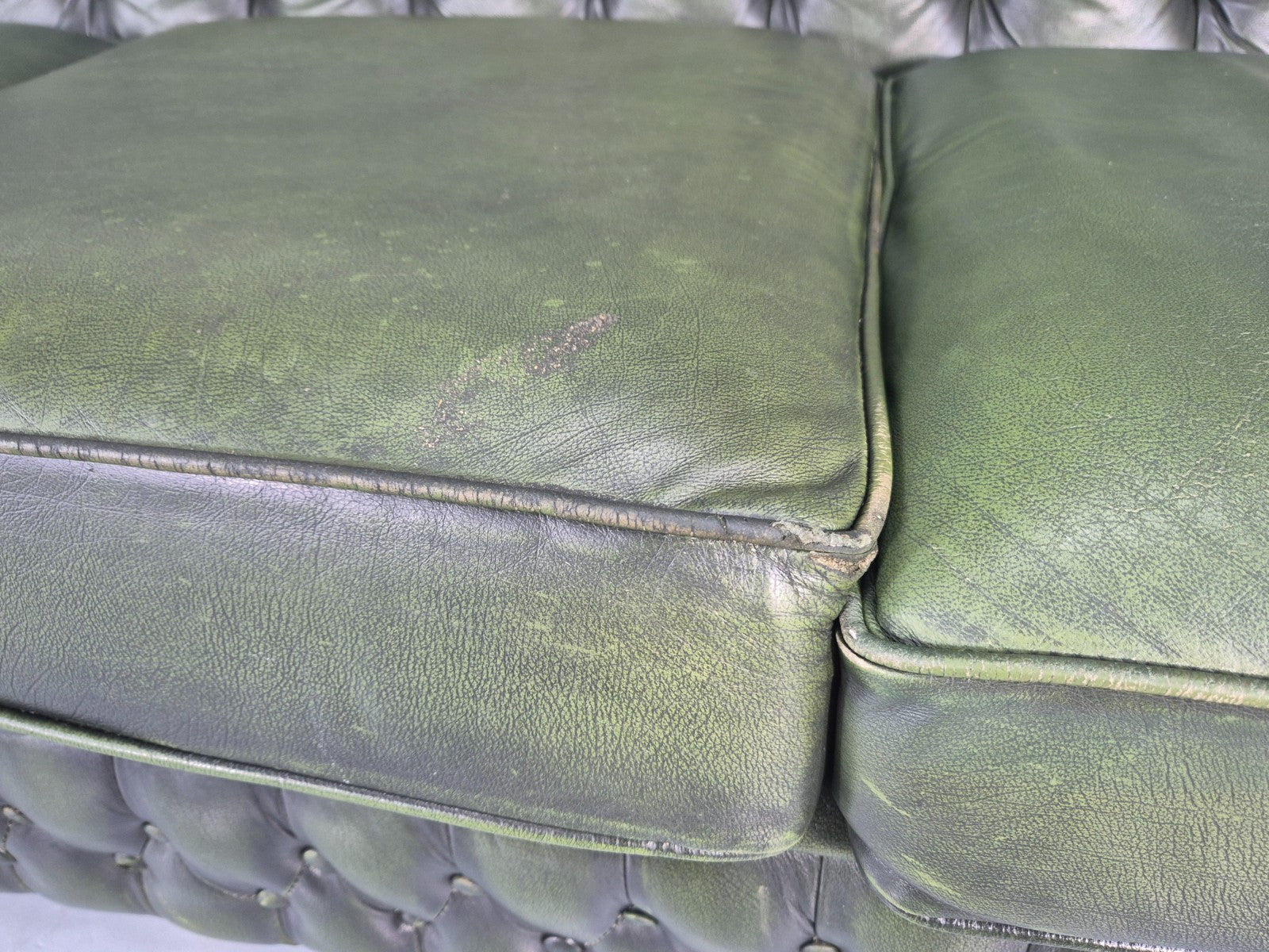 3 Seater Chesterfield Sofa Green Leather Studded Vintage EB11030 VCHE11