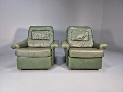2 Vintage 1970s Green Leather Lounge Chairs Harrods Originally Retro EB9165 MNOR - UKDK FURNITURE