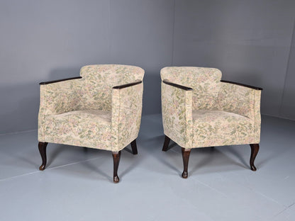 2 Vintage Danish Tub Chairs 1940s Floral Cotton 1980s Makeover EB9645 VCLO - UKDK FURNITURE