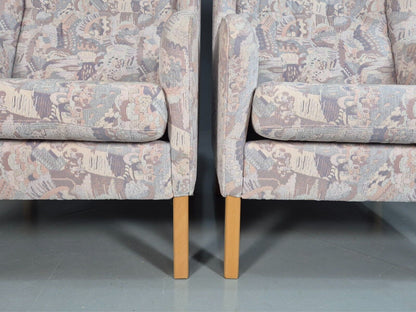 2 Vintage Danish Wing Back Lounge Chairs Cotton 1980s Fabric Retro EB8289 MNOR - UKDK FURNITURE