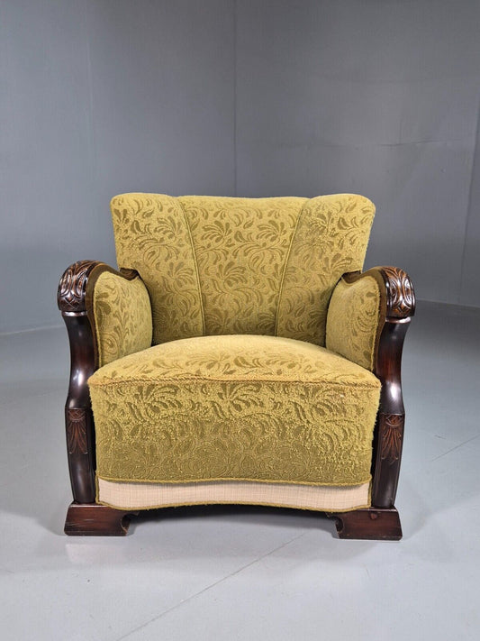 Vintage Danish Lounge Chair Green and Cream Art Deco Antique 1930s EB7575 VCLO - UKDK FURNITURE