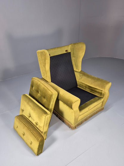Vintage Danish Green Wing Back Lounge Chair 1970s Retro Tassels EB9576 VCLO - UKDK FURNITURE