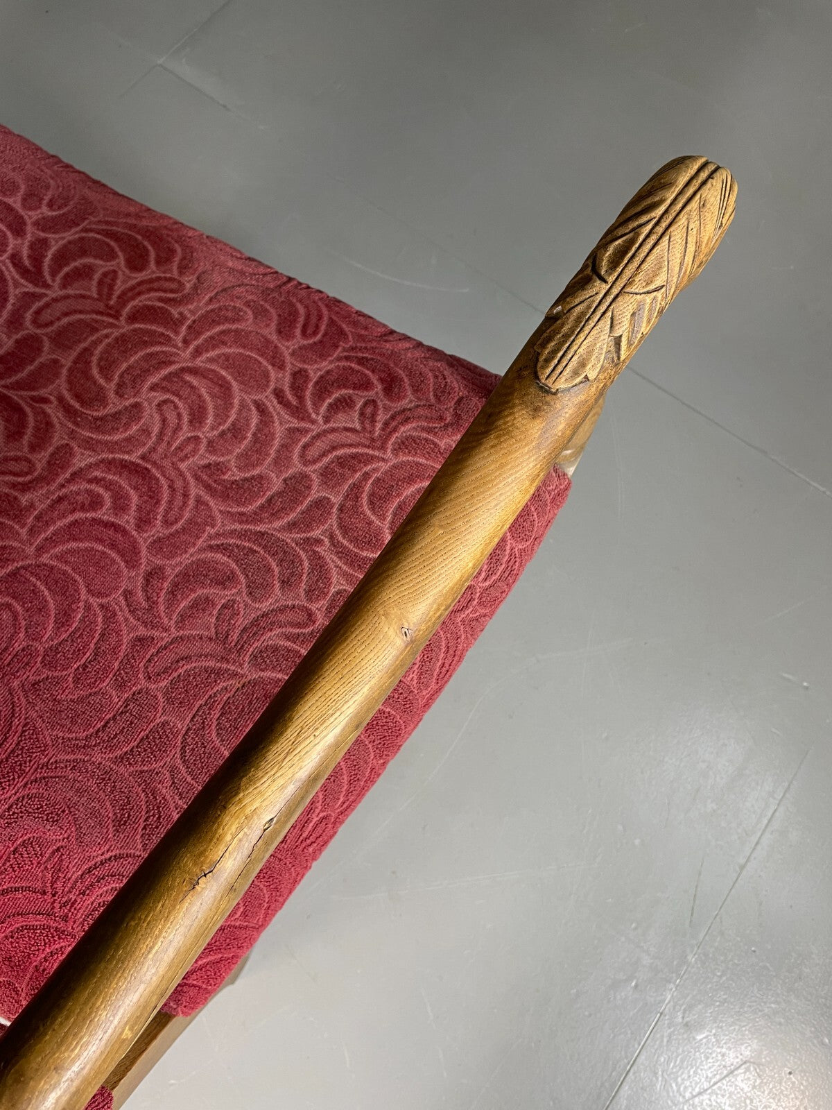 Vintage Danish Lounge Chair Oak Red Moquette 17th Century Style EB6942 VCLO10