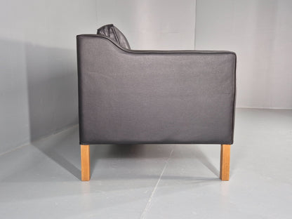 Vintage 3 Seat Sofa Danish Black Leather and Vinyl Mid Century EB10468 M3SS14