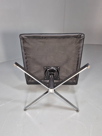 Vintage Danish Black Leather Swivel Chair 1990s Retro MCM EB9238 MSWI - UKDK FURNITURE