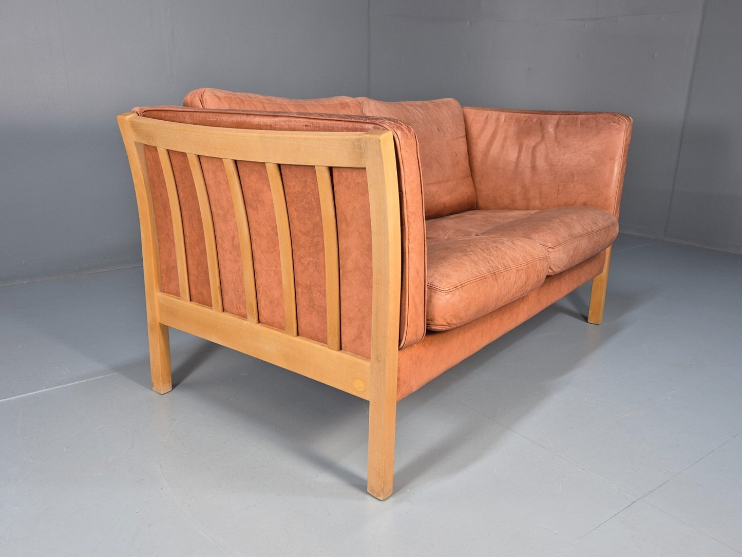 Mid Century Stouby Two Seater Settee Beech Ends Retro 1970s EB10097 M2SS12