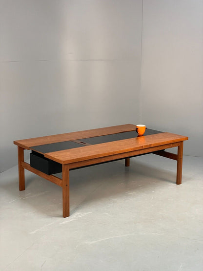 Vintage Danish Teak Coffee Table Extending Storage Black Melamine EB8710 MWOO - UKDK FURNITURE
