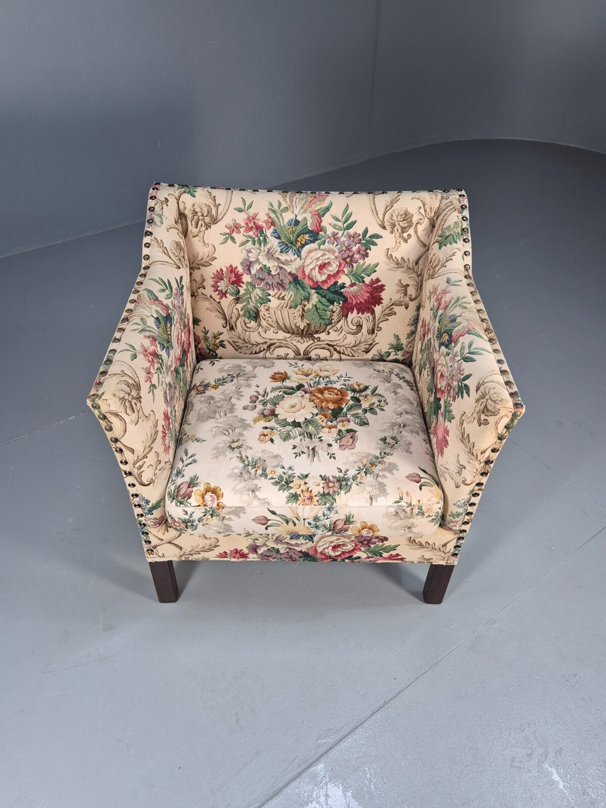 Vintage Danish Lounge Chair Floral Cotton Upholstery 1970s Retro EB07869 MNOR - UKDK FURNITURE
