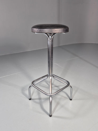 Vintage 1980s Bar Sttol Chrome and Black Vinyl Bauhaus Retro EB11275 MDIN3