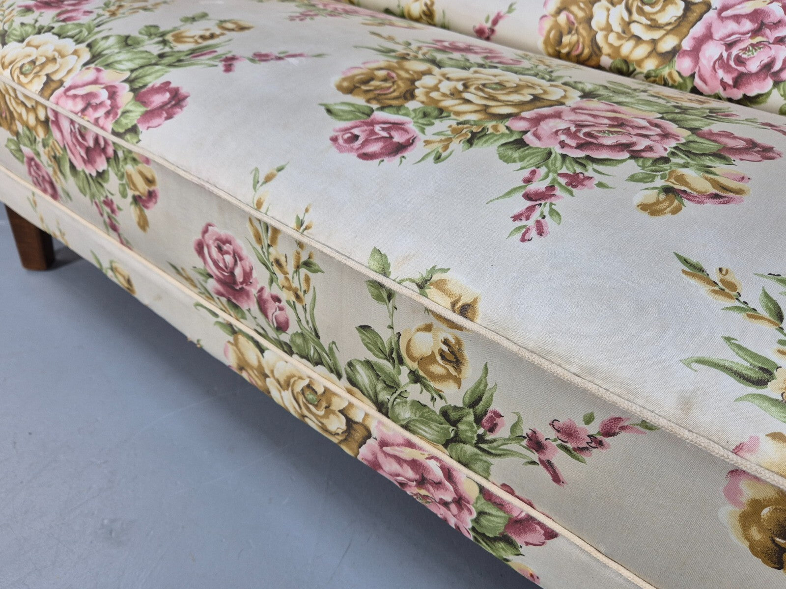 Vintage 3 Seater Sofa Floral Fabric 1950s Mid Century Danish Design EB9542 V3SS - UKDK FURNITURE