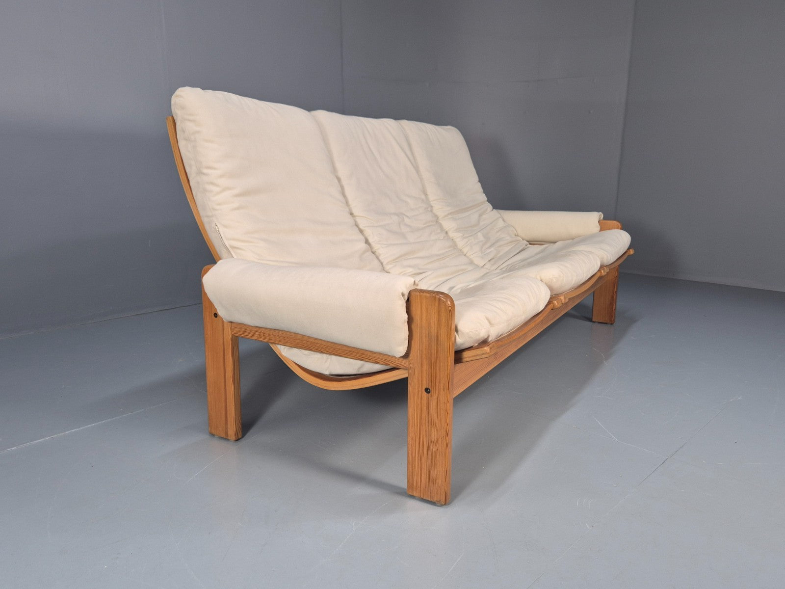 Swedese Pine Three Seater Settee  Canvas Cover Yngve Ekstrom 1970s EB10638 M3SS12