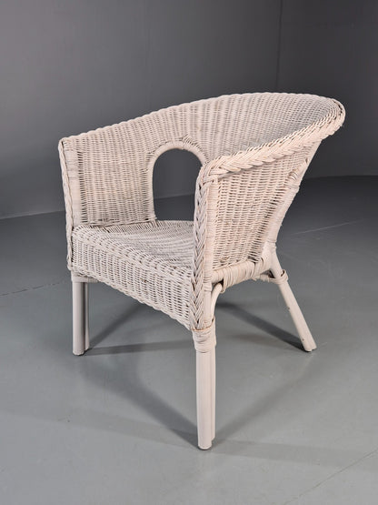 Vintage Rattan Lounge Chair White Painted 1970s Retro EB11219 VBER12