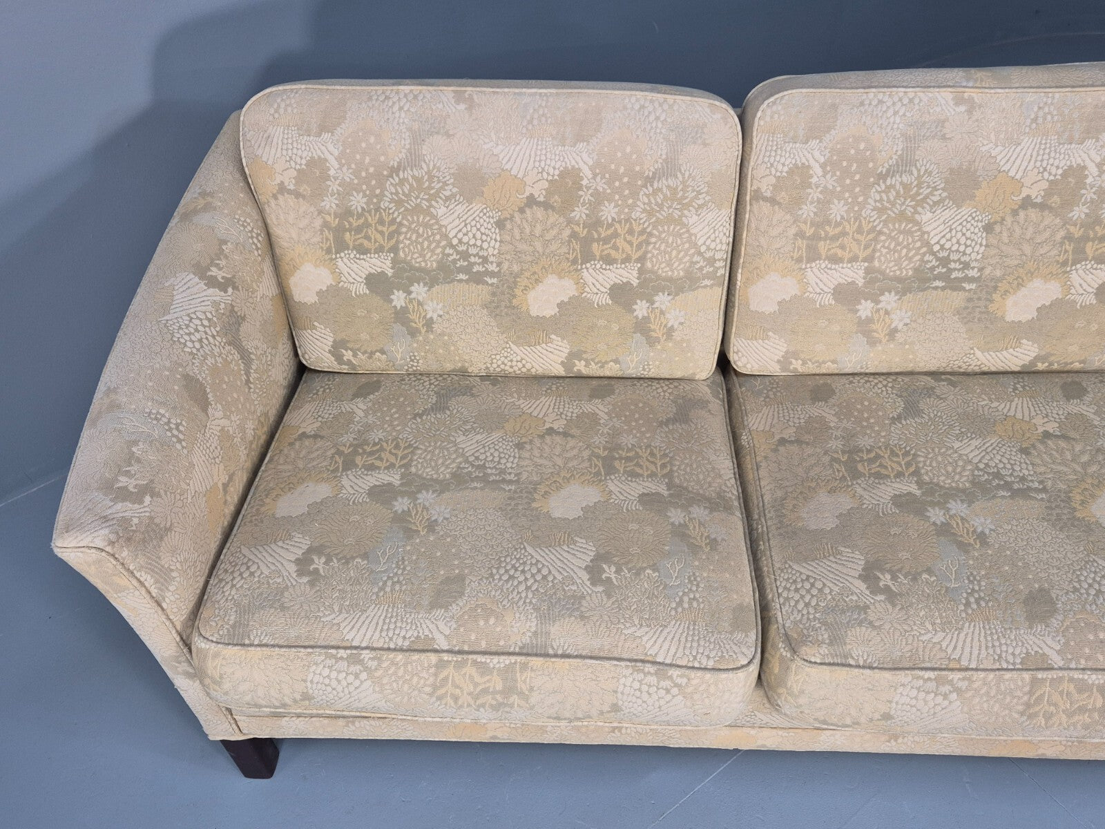 Vintage Danish 3 Seat Sofa Mid Century Shape Floral Cream Cotton 70s EB9579 M3SS - UKDK FURNITURE