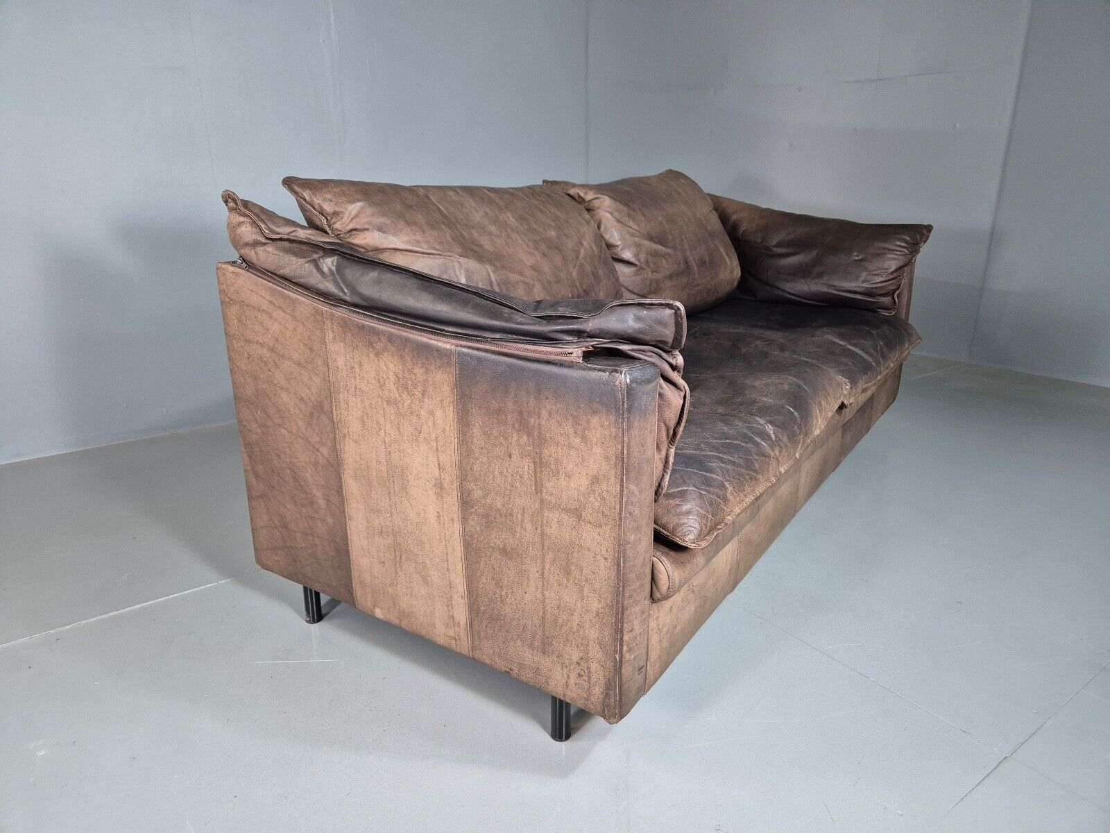 Vintage Danish 3 Seat Sofa Brown Leather 1980s Retro EB7506 M2SS - UKDK FURNITURE