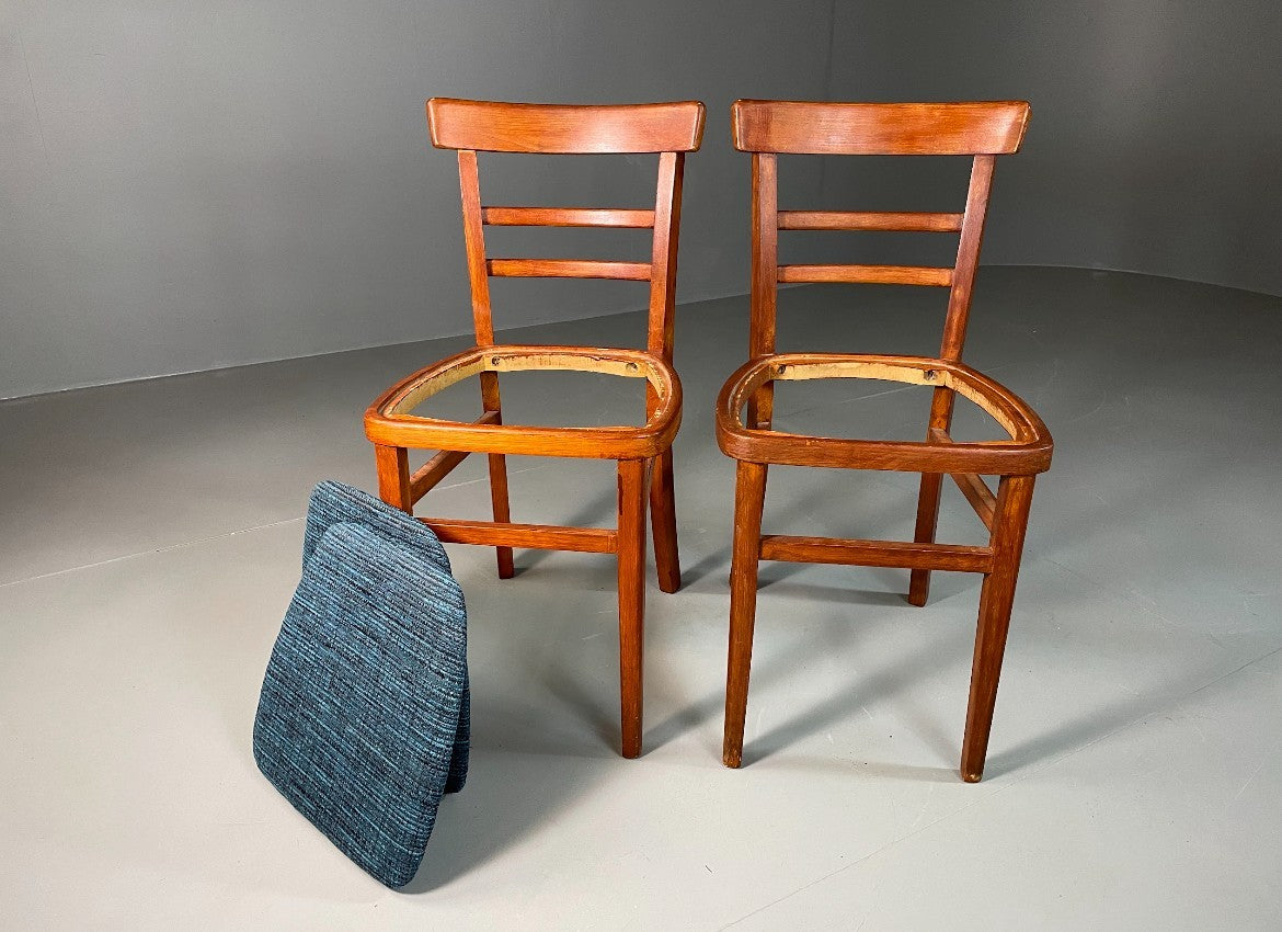 2 Kitchen Chairs Beech Frame Blue Chenille Upholstery 1960s Retro EB6326 MDIN4