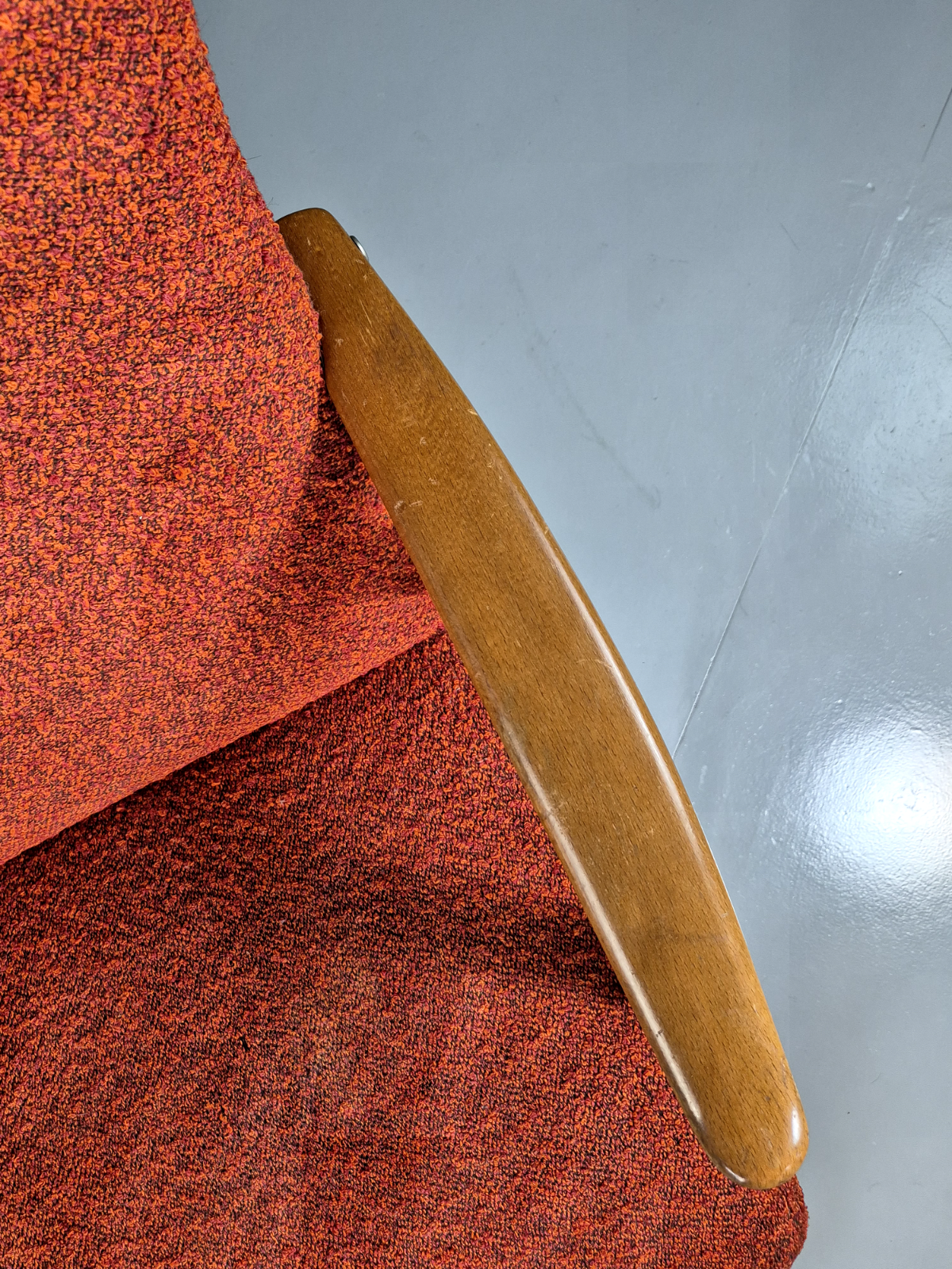 Vintage Swedish Lounge Chair Orange Beech Wood Frame Retro 1960s MCM EB7244 MNOR3