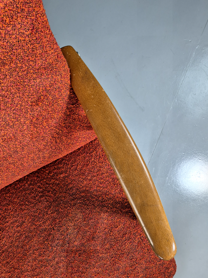 Vintage Swedish Lounge Chair Orange Beech Wood Frame Retro 1960s MCM EB7244 MNOR3