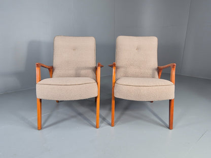 2 Vintage Mid Century Lounge Chairs Teak Frames New Upholstery  EB11086 MNOR3