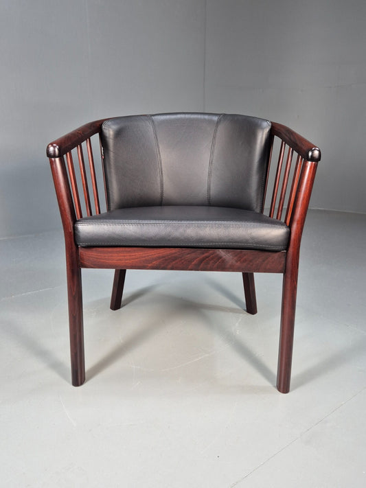 Vintage Danish Skalma Tub Chair Black Leather Curved Rail Back 1980s EB9315 MNOR - UKDK FURNITURE