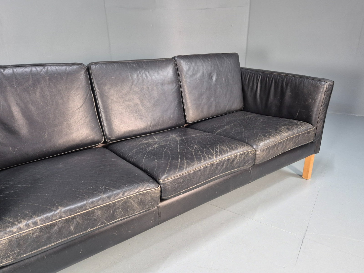 Vintage 3 Seat Sofa Danish Black Leather Mid Century Retro 1980s EB10073 M3SS3