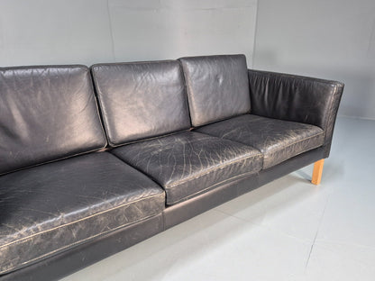 Vintage 3 Seat Sofa Danish Black Leather Mid Century Retro 1980s EB10073 M3SS3