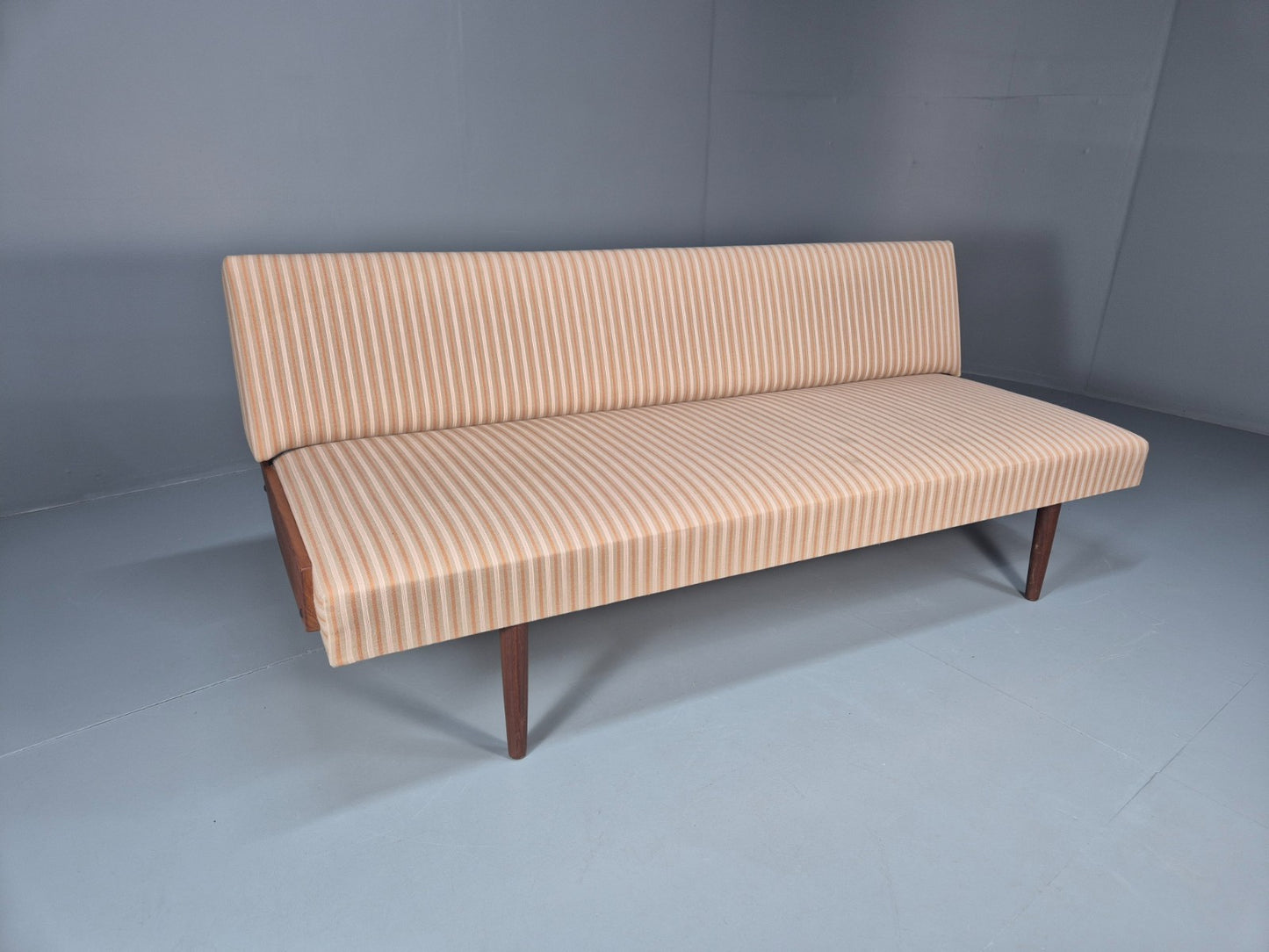 Danish Mid Century Day Bed Teak and Striped Cotton 1960s Retro EB10408 M4SS0