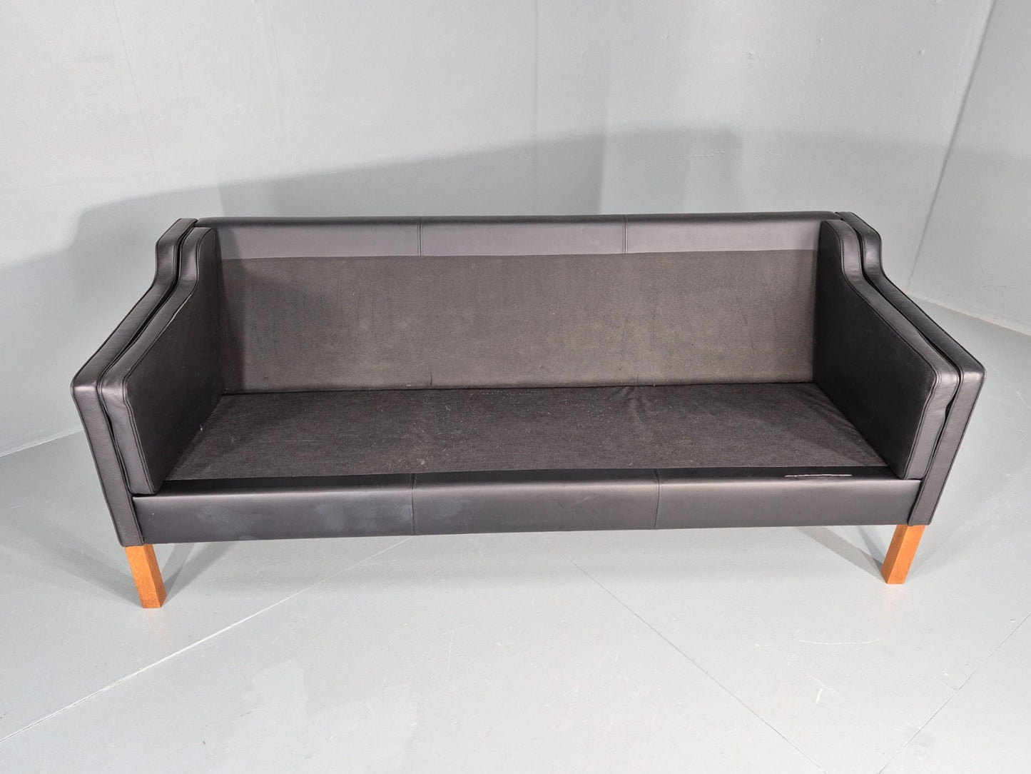 Vintage 3 Seat Sofa Danish Black Leather Vinyl Mid Century 1980s  EB10480 M3SS11