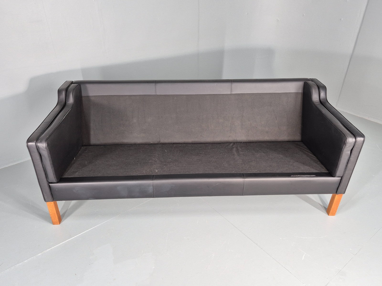 Vintage 3 Seat Sofa Danish Black Leather Vinyl Mid Century 1980s  EB10480 M3SS11