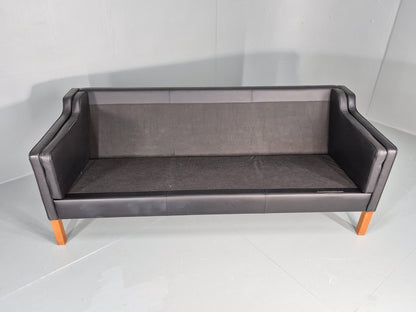 Vintage 3 Seat Sofa Danish Black Leather Vinyl Mid Century 1980s  EB10480 M3SS11