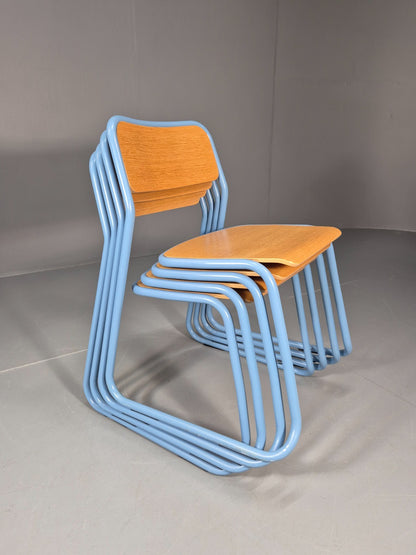 4 Naughtone Bounce Stacking Chairs Pale Blue Retro Style Vintage EB10932 MSTA2