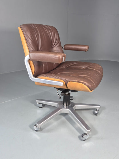Stoll Giroflex Office Chair Vintage Brown Leather Swivel Reclining EB10998 MSWI5