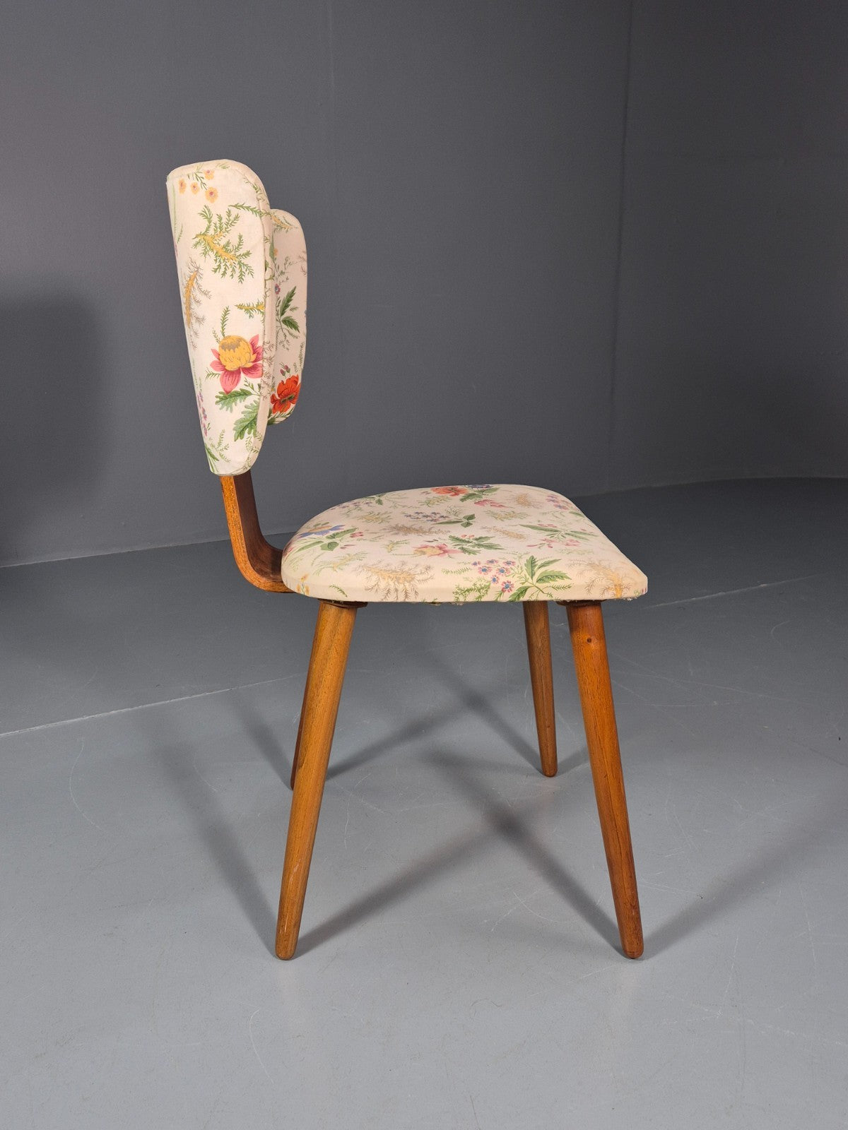 Retro 1950s Dining Chair Teak Bentwood Floral MCM Vintage EB10937 MNOR3