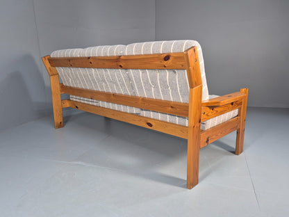 Vintage 3 Seater Pine Sofa Danish 1970s Retro Design Grey Striped EB9373 M3SS - UKDK FURNITURE