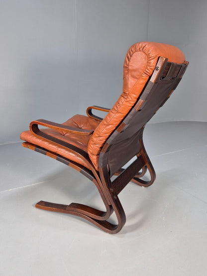 Vintage Danish Leather Tan Lounge Chair Skyline Hove MCM Retro 1970s EB9274 MBEN - UKDK FURNITURE