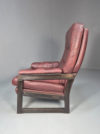Vintage Danish Burgundy Leather 1980s Retro Lounge Chair MCM EB9793 MNOR - UKDK FURNITURE