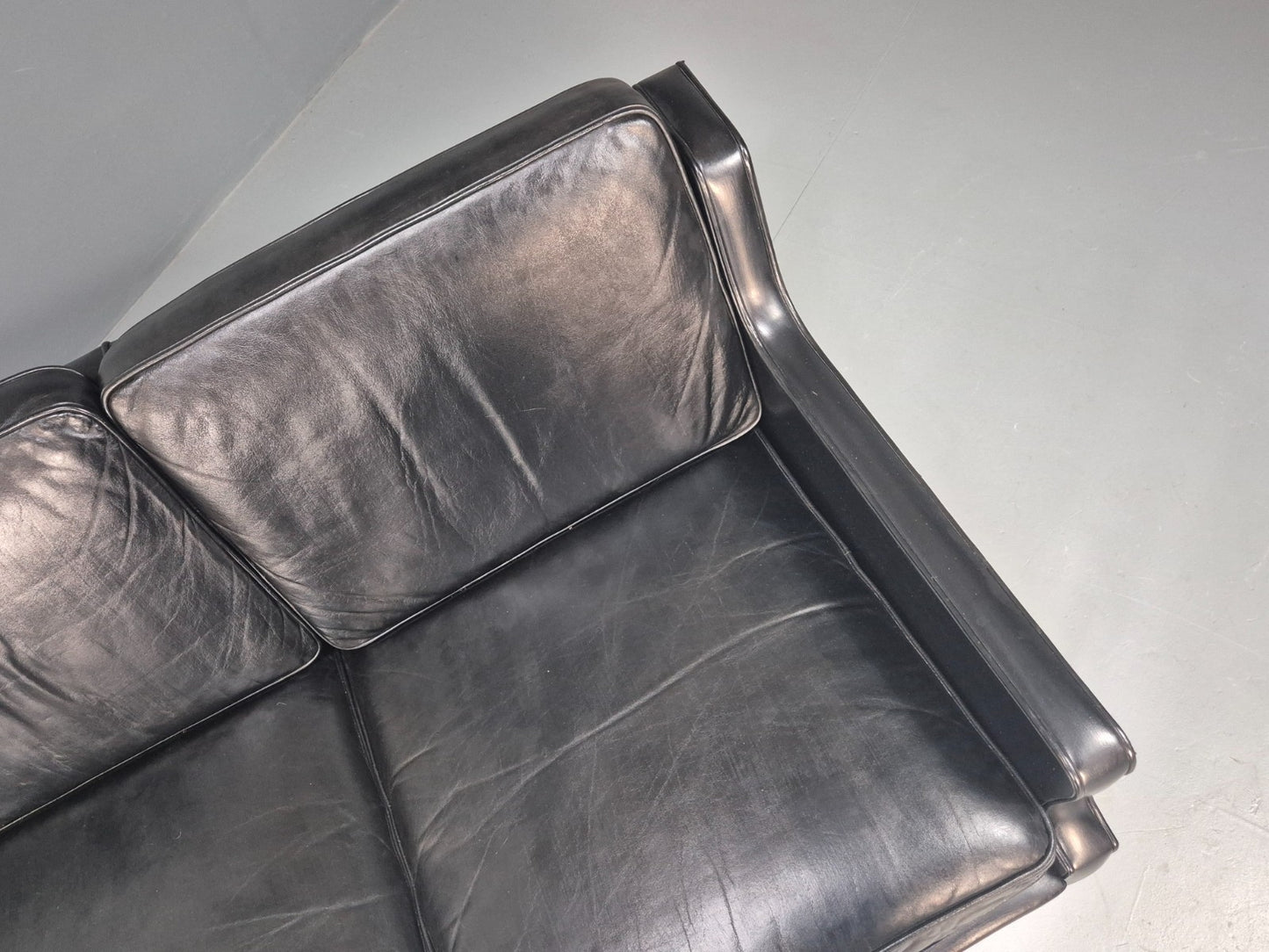 Vintage Three Seat Sofa Black Leather Danish 1960s Mid Century EB10208 M3SS6