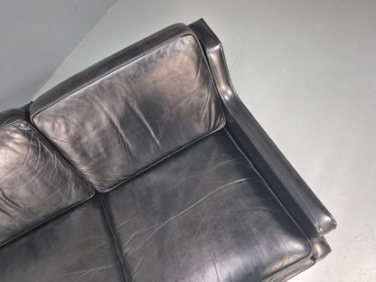 Vintage Three Seat Sofa Black Leather Danish 1960s Mid Century EB10208 M3SS6
