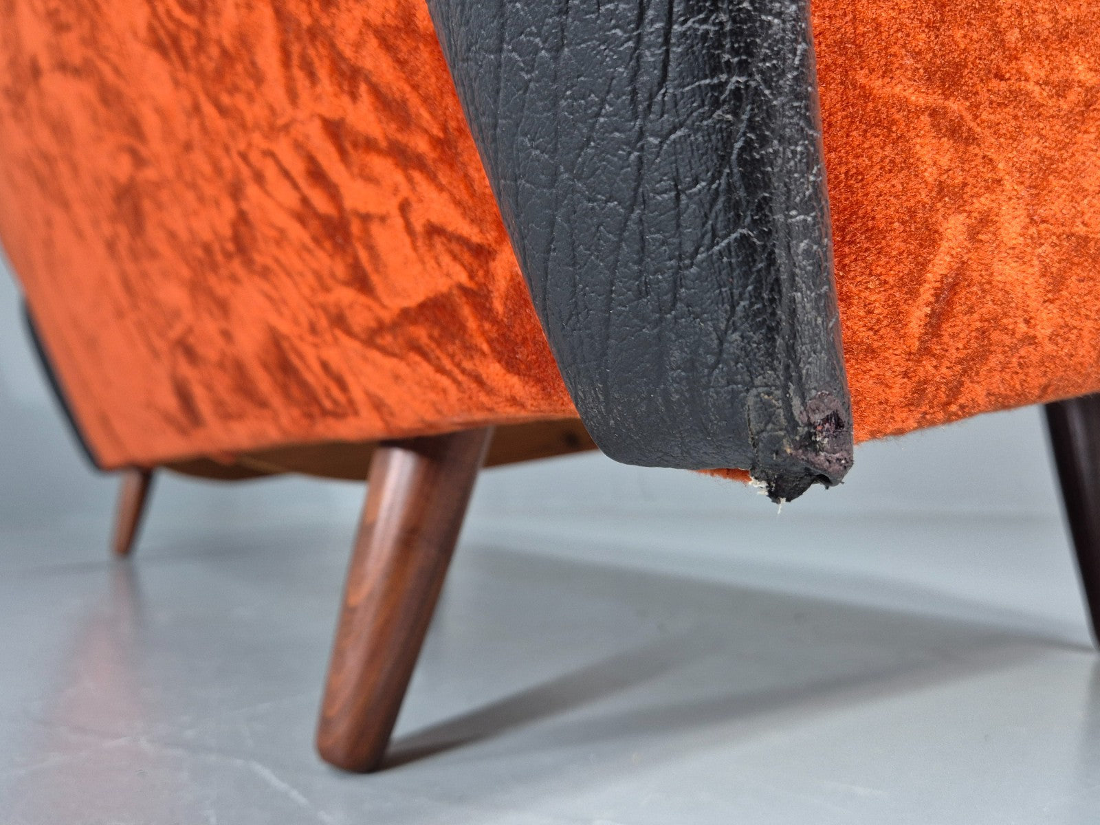 Vintage 3 Seater Sofa Vinyl Orange Velour 1960s Retro Mid Century EB11333 M3SS15