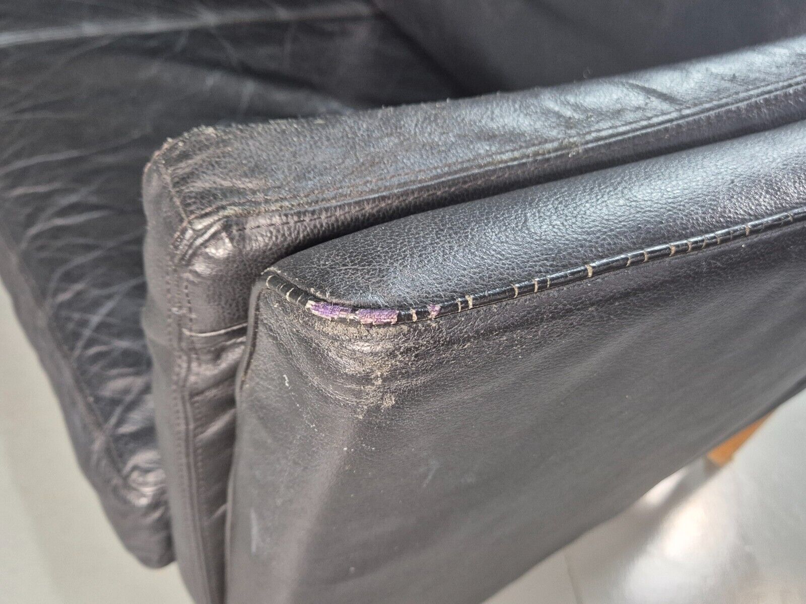 Vintage Danish 2 Seat Sofa Black Leather 1980s Retro MCM EB7625 M2SS - UKDK FURNITURE