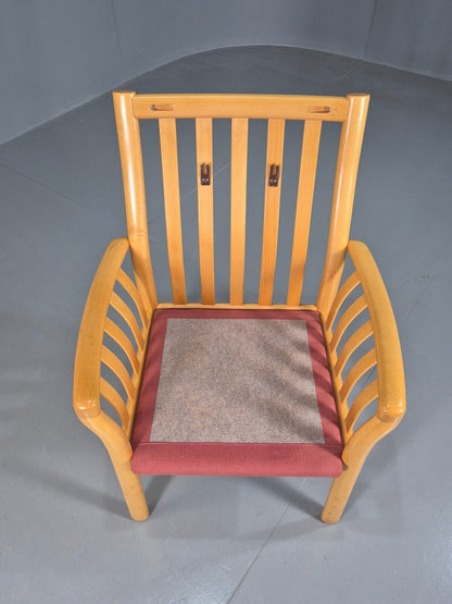 Vintage Danish Lounge Chair Red Cotton Beech Wood Frame 1980s Retro EB7490 MNOR - UKDK FURNITURE