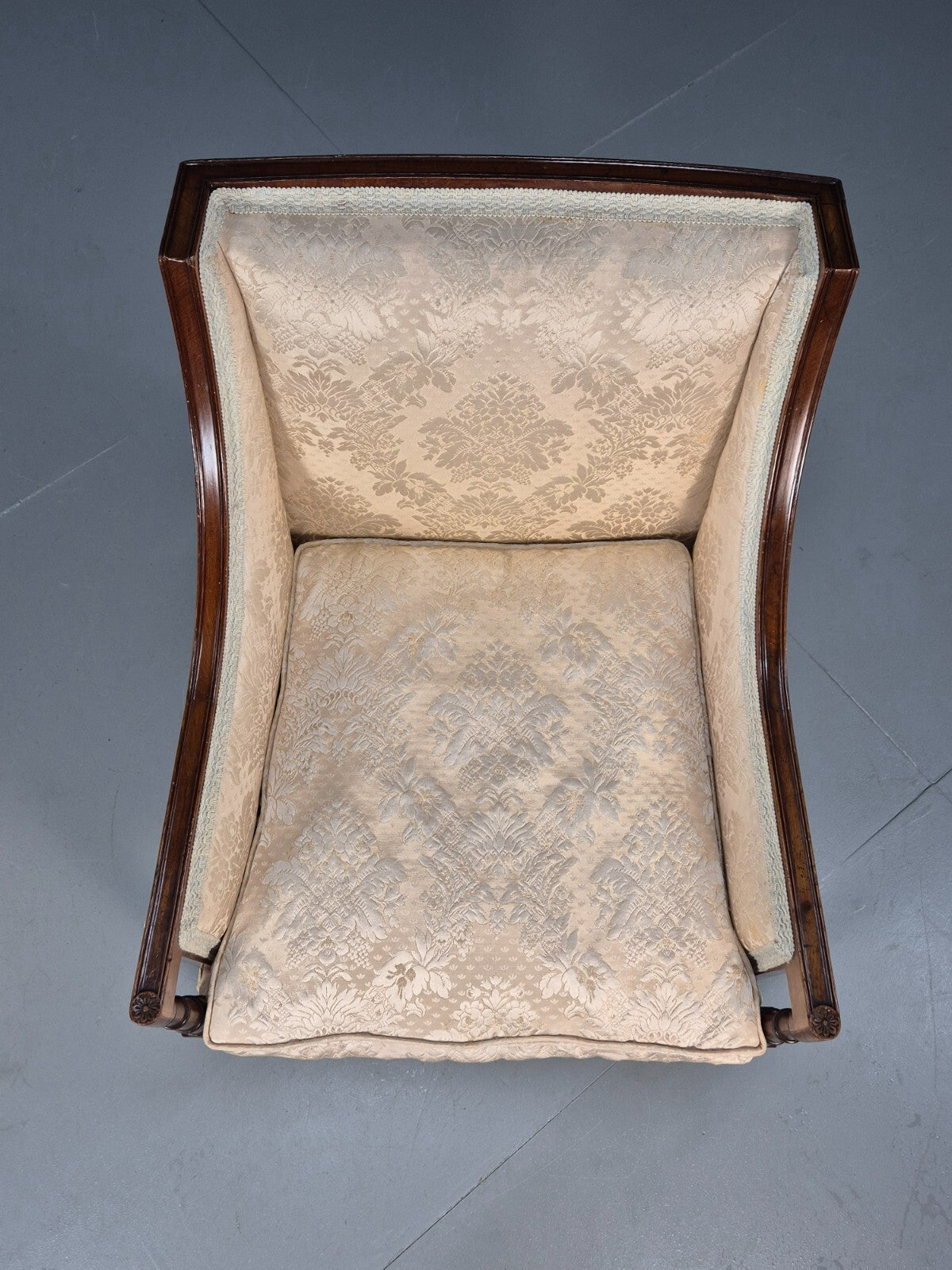 Antique Edwardian Mahogany Armchair Satin Creme Leaf Pattern Fabric EB8446 VCLO - UKDK FURNITURE