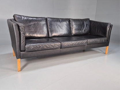 Vintage Danish 3 Seat Black Leather Sofa Modern Design MCM Retro EB9063 M3SS - UKDK FURNITURE